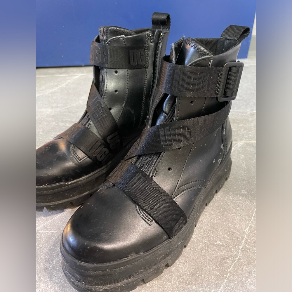 UGG Black Leather Chelsea Boots, Size 8